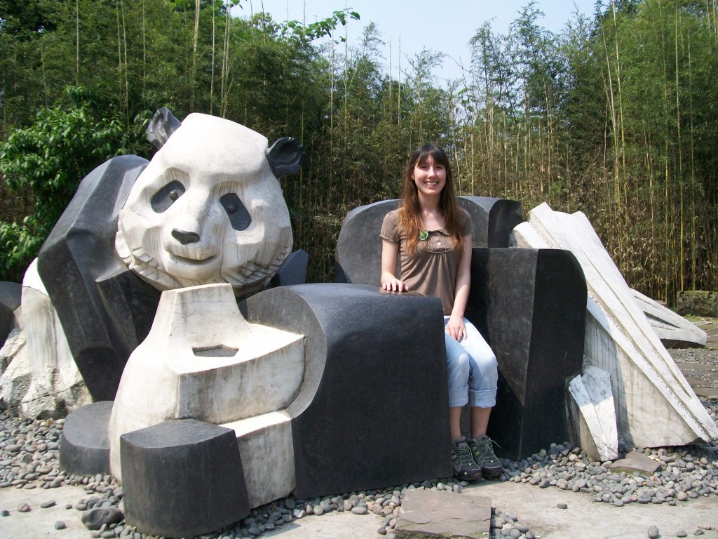 On the famous panda sculpture near the front gates of CCRCGP
